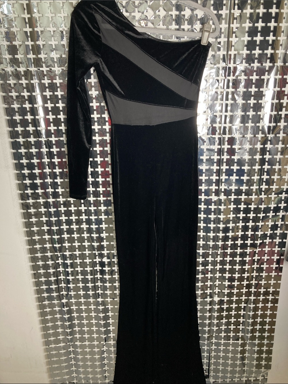 Fashion Nova Black One-Shoulder Velvet Jumpsuit